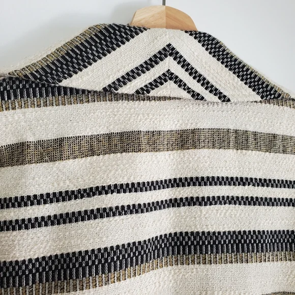 Scotch And Soda Medium Jacket Open Front Cotton Coat Neutral Stripes Boho Fringe - Picture 5 of 16